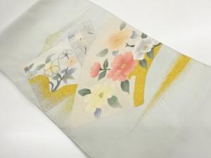 綴れ色紙・地紙に草花模様織出し名古屋帯